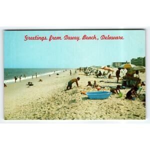 Vintage Dewey Beach Delaware Lithograph Postcard Hobo Motel Scene